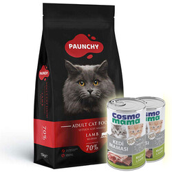 Paunchy - Paunchy Lamb Kuzu Etli Kedi Maması 15 Kg + 2 Adet Cosmo Konserve 415 Gr
