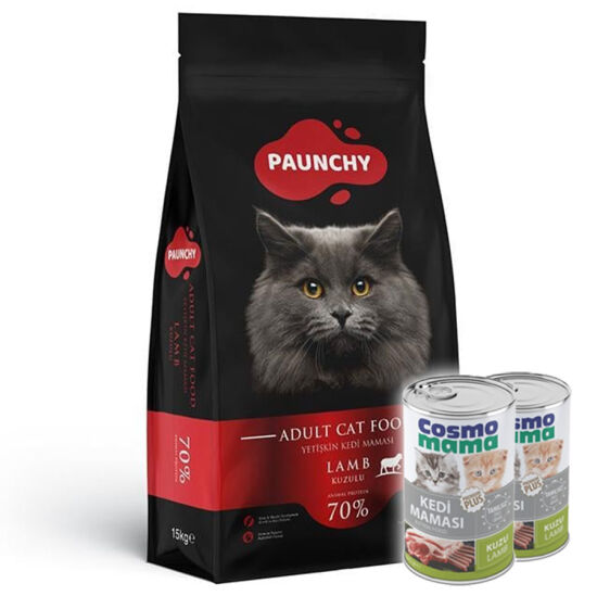 Paunchy Lamb Kuzu Etli Kedi Maması 15 Kg + 2 Adet Cosmo Konserve 415 Gr - 1