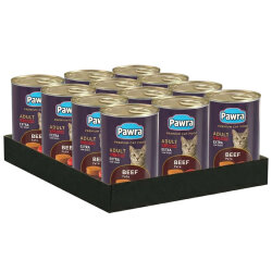 Pawra Yetişkin Kedi Dana Etli Pate Konserve 410 Gr x 12 Adet - Pawra