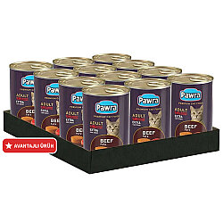 Pawra Yetişkin Kedi Dana Etli Pate Konserve 410 Gr x 12 Adet - Pawra