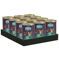 Pawra Yetişkin Kedi Karışık Etli Pate Konserve 410 Gr x 12 Adet - Pawra