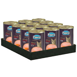 Pawra Yetişkin Kedi Somon Etli Pate Konserve 410 Gr x 12 Adet - Pawra