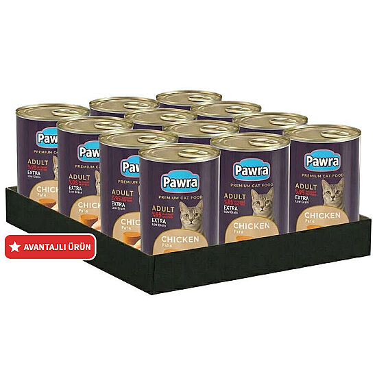 Pawra Yetişkin Kedi Tavuk Etli Pate Konserve 410 Gr x 12 Adet - 1