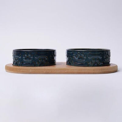 Paws Mamas A2MK14RM Seramik Reaktif Mavi 2li Standlı Mama Kabı 13 Cm - 1