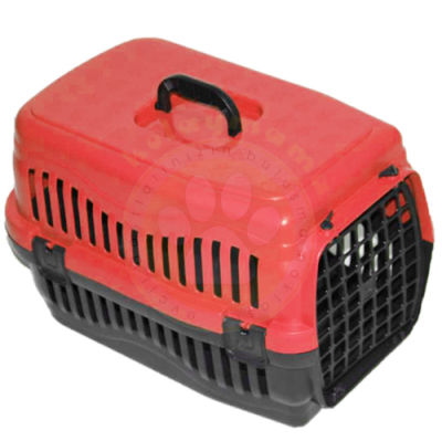 Kedi ve Köpek Plastik Taşıma Kafesi Kırmızı (48,5x32x32 Cm)