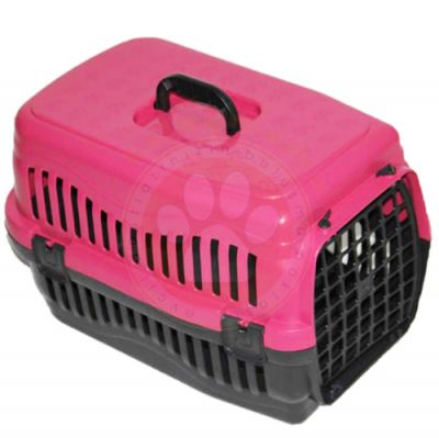 Kedi ve Köpek Plastik Taşıma Kafesi Pembe (48,5x32x32 Cm)