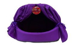 Pet Pretty Kedi Ve Köpekler İçin Kumaş Perdeli Yuva (Mor) - Pet Pretty