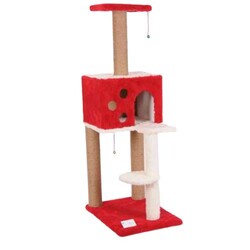Pet Pretty S9 Yuvalı ve Oturaklı Kedi Tırmalama 124 x 55 x 40 Cm Kırmızı - Pet Pretty