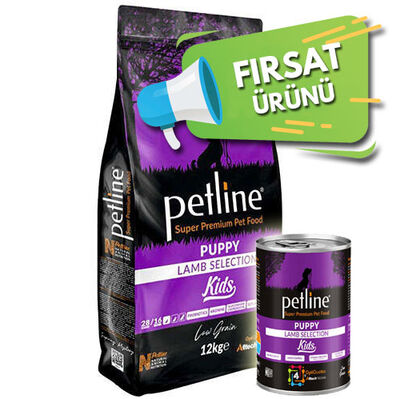 Petline Kids Puppy Kuzu Etli Yavru Köpek Maması 12 Kg + 4 Adet Petline Konserve 400 Gr