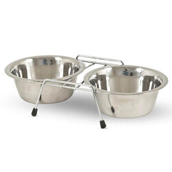 Petmate - Petmate 3463018 Double Diner İkili Kaydırmaz Çelik Mama ve Su Kabı