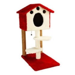 Pet Pretty S6 Yuvalı ve Oturaklı Kedi Tırmalama Kırmızı 92x50x55 Cm - Pet Pretty