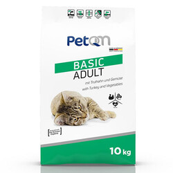 PetQm Basic Hindi Etli ve Sebzeli Yetişkin Kedi Maması 10 Kg - PetQm