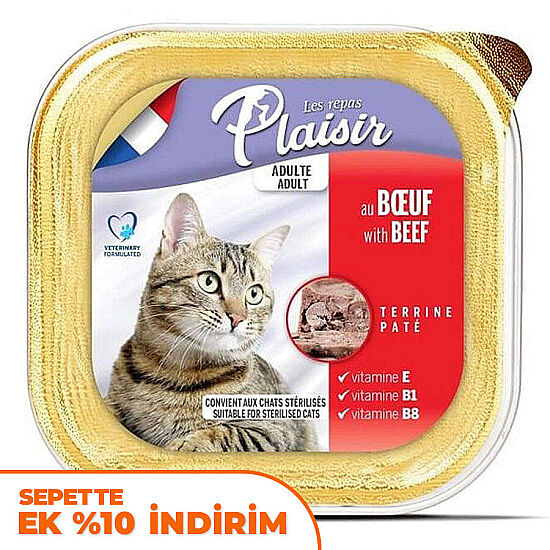 Plaisir Biftek (Sığır) Etli Pate Kısırlaştırılmış ve Yetişkin Kedi Yaş Maması 100 Gr - 1