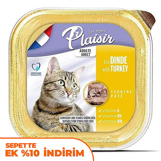 Plaisir Hindi Etli Pate Kısırlaştırılmış ve Yetişkin Kedi Yaş Maması 100 Gr - 1