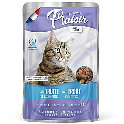 Plaisir Pouch Alabalık ve Karidesli Soslu Parçalı Kısırlaştırılmış ve Yetişkin Kedi Yaş Maması 100 Gr - Plaisir