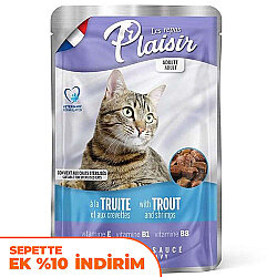 Plaisir Pouch Alabalık ve Karidesli Soslu Parçalı Kısırlaştırılmış ve Yetişkin Kedi Yaş Maması 100 Gr - Plaisir