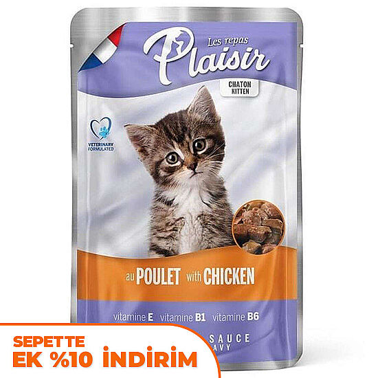 Plaisir Pouch Kitten Soslu Tavuk Eti Parçalı Yavru Kedi Yaş Maması 100 Gr - 1