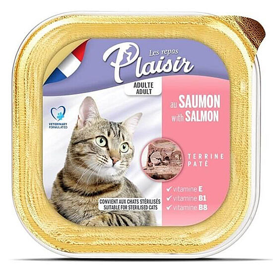 Plaisir Somon Balıklı Pate Kısırlaştırılmış ve Yetişkin Kedi Yaş Maması 100 Gr - 1