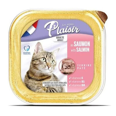 Plaisir Somon Balıklı Pate Kısırlaştırılmış ve Yetişkin Kedi Yaş Maması 100 Gr