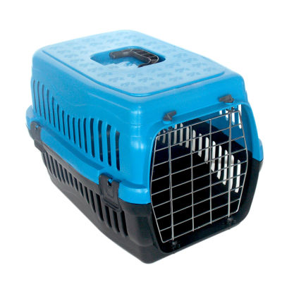 Plastic Carrier with Metal Door For Cats and Small Breed Dogs Blue 48,5x32x32 Cm.