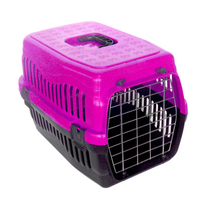 Plastic Carrier with Metal Door For Cats and Small Breed Dogs Magenta 48,5x32x32 Cm.