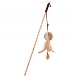 Eastland - Plush Ball with Feather and Bell Wood Fishing Pole Cat Toy 40 Cm.