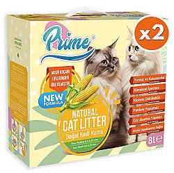 Prime Bitkisel Natural Topaklaşan Kedi Kumu 8 Lt x 2 Adet - Prime