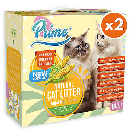 Prime Bitkisel Natural Topaklaşan Kedi Kumu 8 Lt x 2 Adet - 1