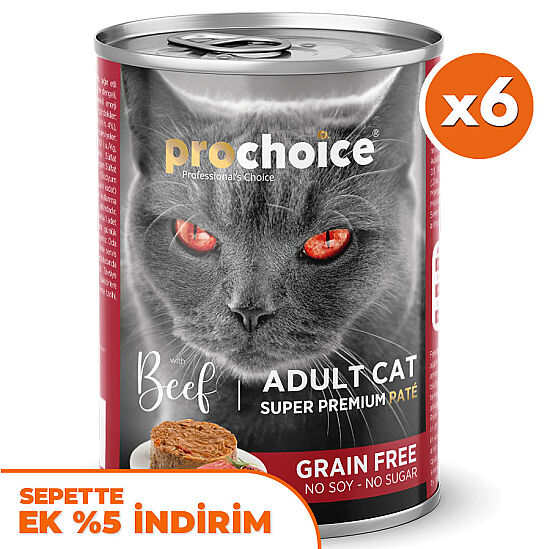 Pro Choice Beef Biftek Etli Tahılsız Kedi Konservesi 400 Gr x 6 Adet - 1