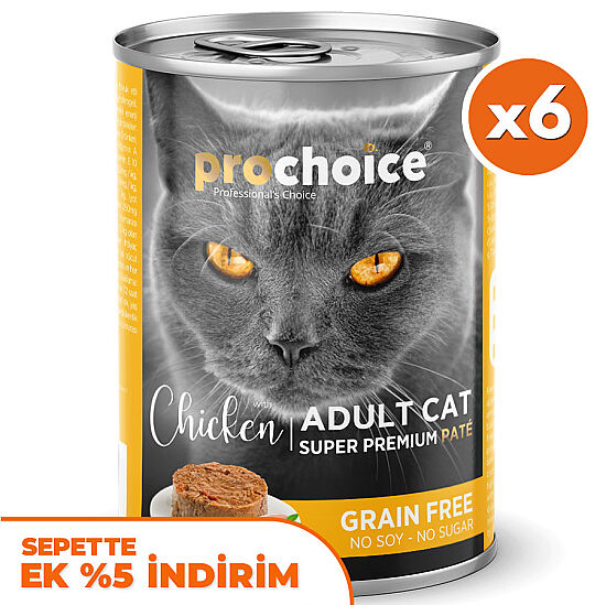 Pro Choice Chicken Tavuk Etli Tahılsız Kedi Konservesi 400 Gr x 6 Adet - 1