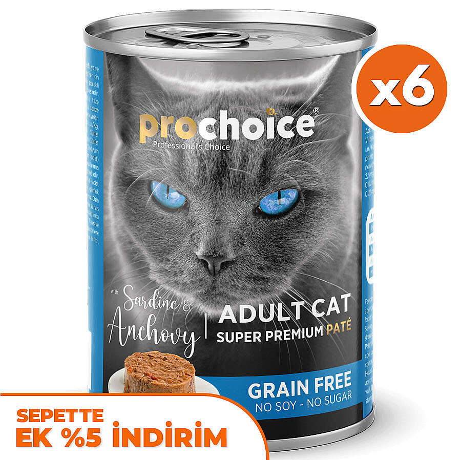 Pro Choice Fish Sardalya ve Hamsili Tahılsız Kedi Konservesi 400 Gr x 6 Adet