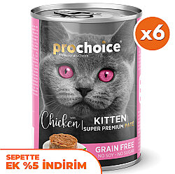 Pro Choice Kitten Chicken Tavuk Etli Tahılsız Yavru Kedi Konservesi 400 Gr x 6 Adet - Pro Choice