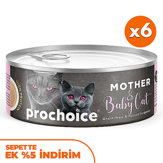 Pro Choice Mother Baby Cat Anne ve Yavru Kediler İçin Tavuklu Yaş Mama 80 Gr x 6 Adet - 1