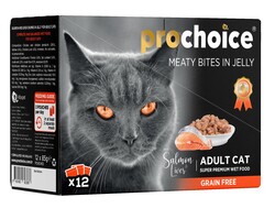 Pro Choice - Pro Choice Pouch Family Pack Jöle İçinde Somonlu ve Ciğerli Tahılsız Yaş Kedi Maması 85 Gr x 12 Adet