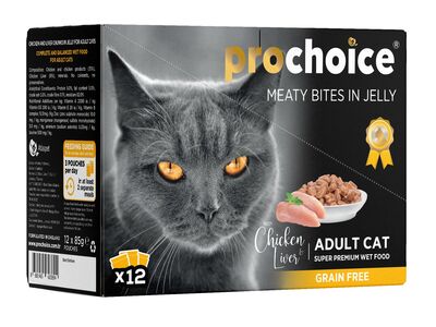 Pro Choice Pouch Family Pack Jöle İçinde Tavuklu ve Ciğerli Tahılsız Yaş Kedi Maması 85 Gr x 12 Adet