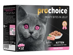Pro Choice - Pro Choice Pouch Family Pack Kitten Jöleli Tavuk Ciğer Tahılsız Yaş Yavru Kedi Maması 85 Gr x 12 Adet