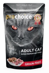 Pro Choice Pouch Jöle İçinde Kuzulu ve Ciğerli Tahılsız Yaş Kedi Maması 85 Gr x 6 Adet - Thumbnail