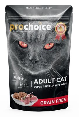 Pro Choice Pouch Jöle İçinde Kuzulu ve Ciğerli Tahılsız Yaş Kedi Maması 85 Gr x 6 Adet