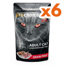 Pro Choice Pouch Jöle İçinde Kuzulu ve Ciğerli Tahılsız Yaş Kedi Maması 85 Gr x 6 Adet - Thumbnail