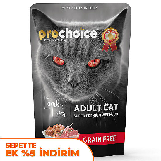 Pro Choice Pouch Jöle İçinde Kuzulu ve Ciğerli Tahılsız Yaş Kedi Maması 85 Gr - 1