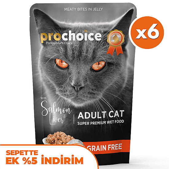Pro Choice Pouch Jöle İçinde Somonlu ve Ciğerli Tahılsız Yaş Kedi Maması 85 Gr x 6 Adet - 1