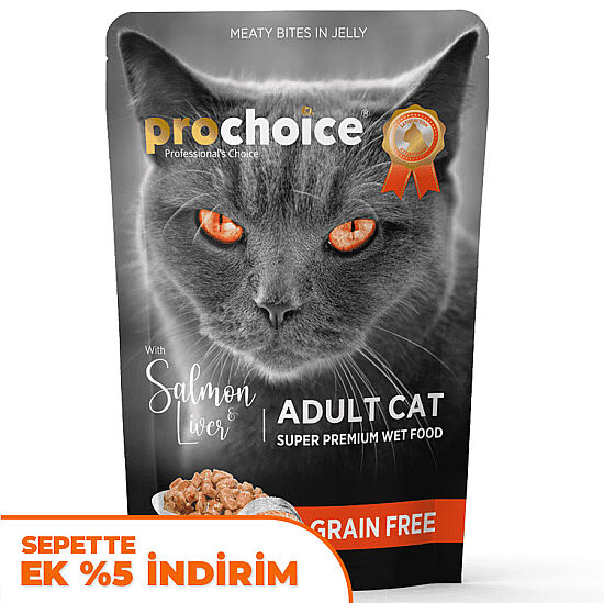 Pro Choice Pouch Jöle İçinde Somonlu ve Ciğerli Tahılsız Yaş Kedi Maması 85 Gr - 1