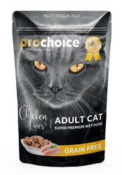 Pro Choice Pouch Jöle İçinde Tavuklu ve Ciğerli Tahılsız Yaş Kedi Maması 85 Gr x 6 Adet - Thumbnail