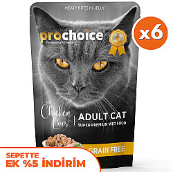 Pro Choice Pouch Jöle İçinde Tavuklu ve Ciğerli Tahılsız Yaş Kedi Maması 85 Gr x 6 Adet - Pro Choice