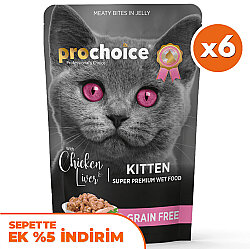 Pro Choice Pouch Kitten Jöle İçinde Tavuklu ve Ciğerli Tahılsız Yaş Yavru Kedi Maması 85 Gr x 6 Adet - Pro Choice