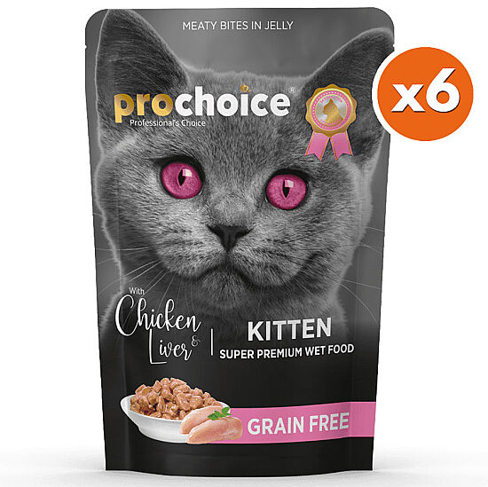 Pro Choice Pouch Kitten Jöle İçinde Tavuklu ve Ciğerli Tahılsız Yaş Yavru Kedi Maması 85 Gr x 6 Adet - 2