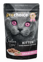 Pro Choice Pouch Kitten Jöle İçinde Tavuklu ve Ciğerli Tahılsız Yaş Yavru Kedi Maması 85 Gr x 6 Adet - Thumbnail