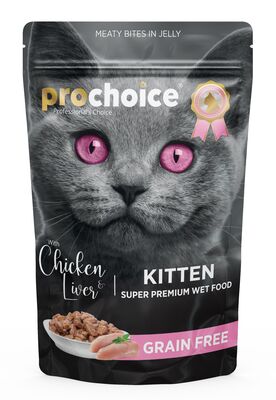 Pro Choice Pouch Kitten Jöle İçinde Tavuklu ve Ciğerli Tahılsız Yaş Yavru Kedi Maması 85 Gr x 6 Adet