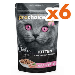 Pro Choice - Pro Choice Pouch Kitten Jöle İçinde Tavuklu ve Ciğerli Tahılsız Yaş Yavru Kedi Maması 85 Gr x 6 Adet