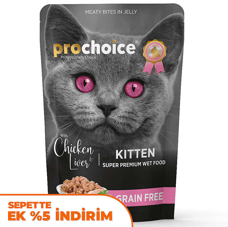 Pro Choice Pouch Kitten Jöle İçinde Tavuklu ve Ciğerli Tahılsız Yaş Yavru Kedi Maması 85 Gr